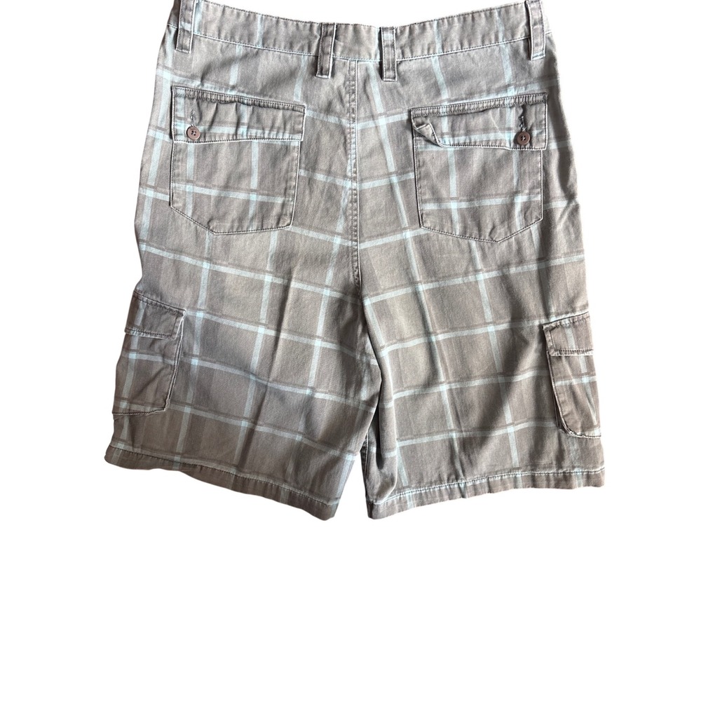 Hawk Cargo Shorts Men's Size 36 Plaid Pattern Button Fly Pockets